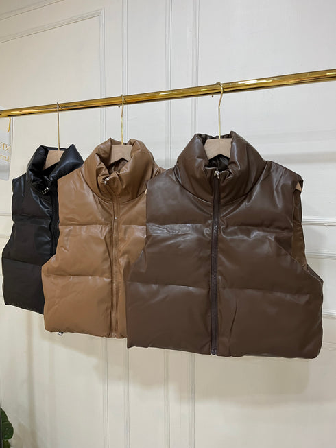 Leather Half Sleeves Puffer Jacket